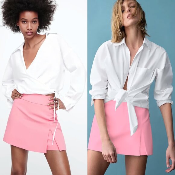 NEW Zara High-Waist Skort with Slit in Pink (Short Skirt), Size M - Picture 2 of 16